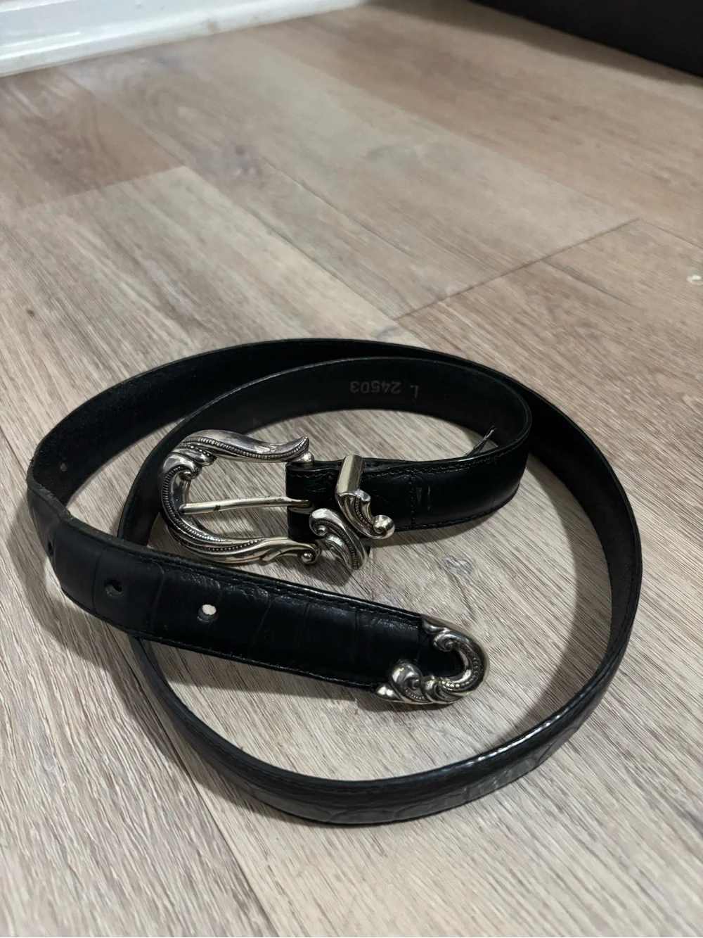Brighton Black Leather Belt with Silver Logo Detail